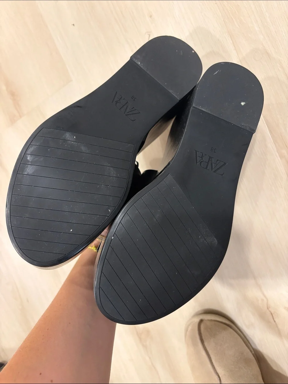 Zara Black Platform Slide Wedges